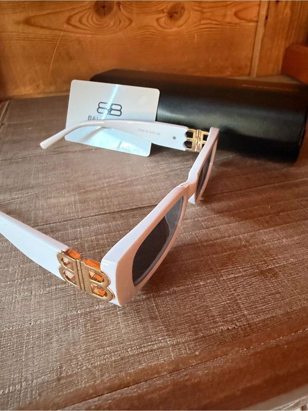 Balenciaga White Rectangular Slim Sunglasses with Dark Lenses